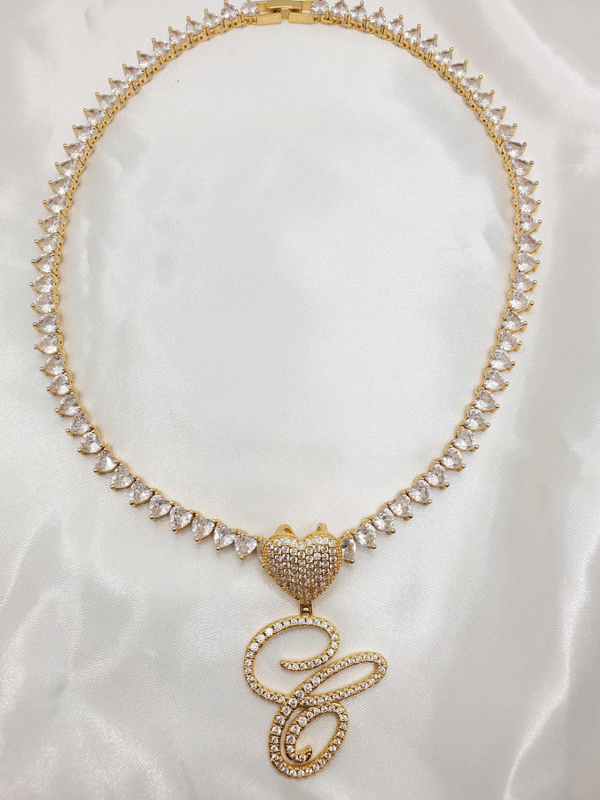 Heart Necklace w/ Cursive Letter - Dripping N Diamonds