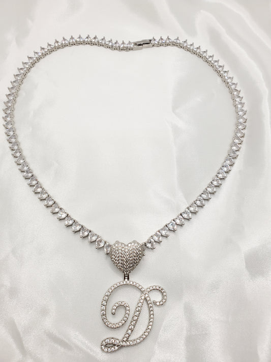 Heart Necklace w/ Cursive Letter - Dripping N Diamonds